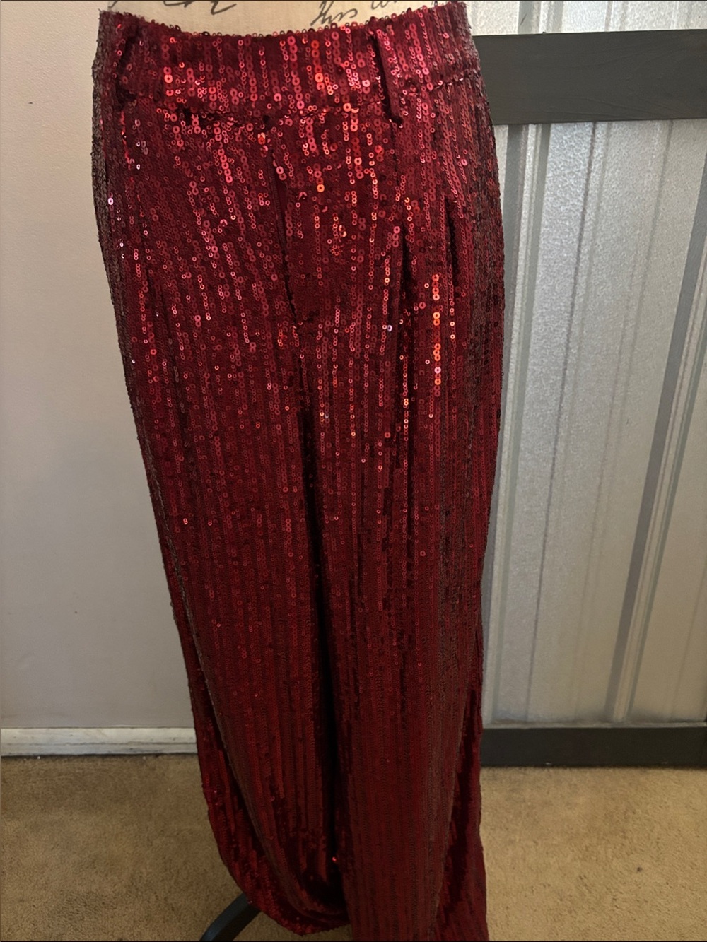 NWT- Wisteria Lane wide leg sequin pants in wine/deep red.